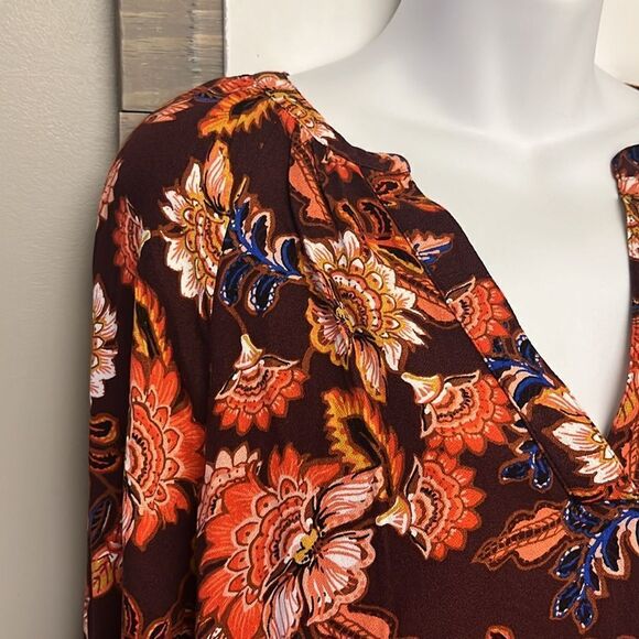 Old Navy Autumn Fall V Neck Long Sleeve Flowy Boho Rayon Blouse- Medium - Picture 6 of 13